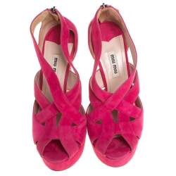 Miu Miu Pink Suede Strappy Platform Sandals Size 37.5