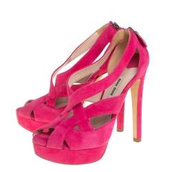 Miu Miu Pink Suede Strappy Platform Sandals Size 37.5