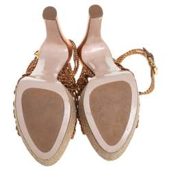 Pre Owned صندل إسبادريل ميو ميو جلد ذهبي كعب مربع سميك مقاس 36