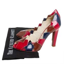 Miu Miu Multicolor Patent Leather Patchwork Peep Toe Pumps Size 36.5