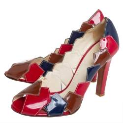 Miu Miu Multicolor Patent Leather Patchwork Peep Toe Pumps Size 36.5