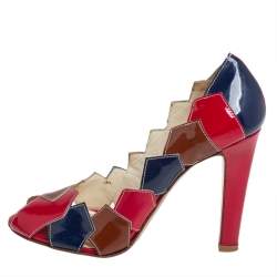 Miu Miu Multicolor Patent Leather Patchwork Peep Toe Pumps Size 36.5