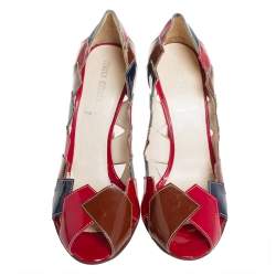 Miu Miu Multicolor Patent Leather Patchwork Peep Toe Pumps Size 36.5