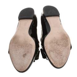 Pre Owned Miu Miu Black Patent Leather Bow Smoking Slippers Size 36.5