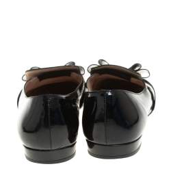 Pre Owned Miu Miu Black Patent Leather Bow Smoking Slippers Size 36.5