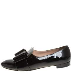 Pre Owned Miu Miu Black Patent Leather Bow Smoking Slippers Size 36.5