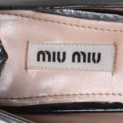 Pre Owned Miu Miu Black Patent Leather Bow Smoking Slippers Size 36.5