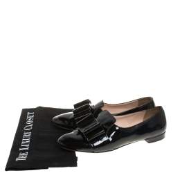 Pre Owned Miu Miu Black Patent Leather Bow Smoking Slippers Size 36.5