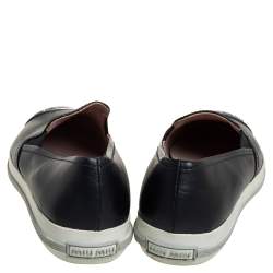 Pre Owned Miu Miu Black Leather Metal Cap Toe Slip On Sneakers Size 38.5 