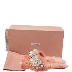 Miu Miu Pink Shearling Pearl Flat Sandals Size 36.5