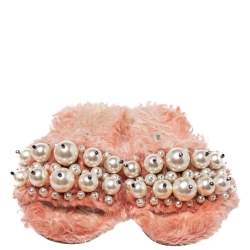 Miu Miu Pink Shearling Pearl Flat Sandals Size 36.5