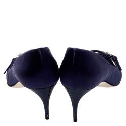 Pre Owned حذاء كعب عالي ميو ميو مقدمة مدببة مزخرف كريستال ساتان أزرق مقاس 38