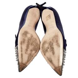 Pre Owned حذاء كعب عالي ميو ميو مقدمة مدببة مزخرف كريستال ساتان أزرق مقاس 38