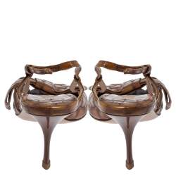 Pre Owned Miu Miu Brown Croc Embossed Leather Sandals Size 40