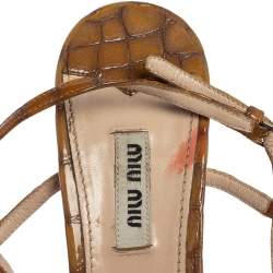 Pre Owned Miu Miu Brown Croc Embossed Leather Sandals Size 40
