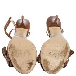 Pre Owned Miu Miu Brown Croc Embossed Leather Sandals Size 40