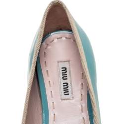 Pre Owned Miu Miu  Blue Patent Leather Embellished Ballet Flats Size 36.5