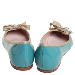 Pre Owned Miu Miu  Blue Patent Leather Embellished Ballet Flats Size 36.5