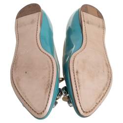 Pre Owned Miu Miu  Blue Patent Leather Embellished Ballet Flats Size 36.5