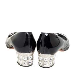 مملوكة مسبقًا Miu Miu Black Patent Leather Crystal Embellished Block Heel Peep Toe Pumps Size 38