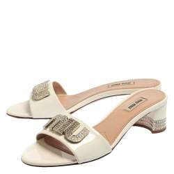 Miu Miu White Patent Leather Embellished Sandals Size 37.5