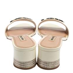Miu Miu White Patent Leather Embellished Sandals Size 37.5