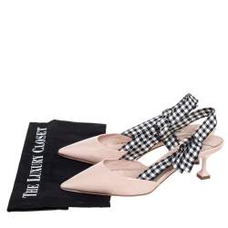 Miu Miu Beige Patent Leather And Fabric Slingback Sandals Size 36