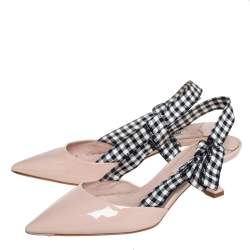 Miu Miu Beige Patent Leather And Fabric Slingback Sandals Size 36