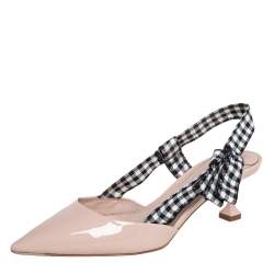 Miu Miu Beige Patent Leather And Fabric Slingback Sandals Size 36