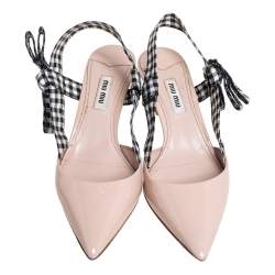 Miu Miu Beige Patent Leather And Fabric Slingback Sandals Size 36