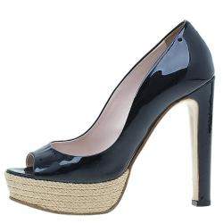 Miu Miu Black Patent Open Toe Pumps Size 36
