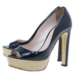Miu Miu Black Patent Open Toe Pumps Size 36