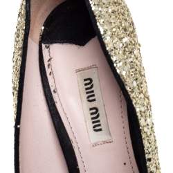 Miu Miu Gold/Black Glitter And Suede Peep Toe Platform Pumps Size 38