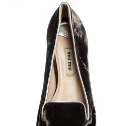 Pre Owned Miu Miu Brown Velvet Embellished Smoking Slippers Size 38.5