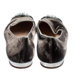 Pre Owned Miu Miu Brown Velvet Embellished Smoking Slippers Size 38.5