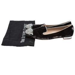 Pre Owned Miu Miu Brown Velvet Embellished Smoking Slippers Size 38.5
