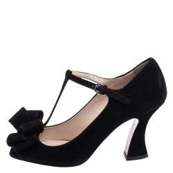 Miu Miu Black Suede Bow T-Strap Sandals Size 36