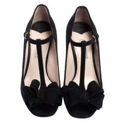 Miu Miu Black Suede Bow T-Strap Sandals Size 36