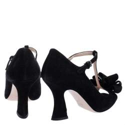 Miu Miu Black Suede Bow T-Strap Sandals Size 36