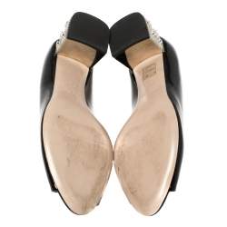 Pre Owned Miu Miu Black Patent Leather Crystal Embellished Heel Peep Toe Pumps 37.5