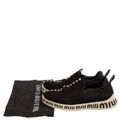 Pre Owned Miu Miu Black Stretch Knit Crystal Embellished Run Sneakers Size 36.5