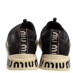 Pre Owned Miu Miu Black Stretch Knit Crystal Embellished Run Sneakers Size 36.5