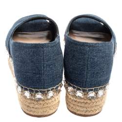 Pre Owned حذاء إسبادريل ميو ميو دنيم أزرق مزخرف كريستال مقدمة مفتوحة نعل سميك مقاس 40