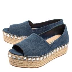 Pre Owned حذاء إسبادريل ميو ميو دنيم أزرق مزخرف كريستال مقدمة مفتوحة نعل سميك مقاس 40