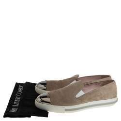 Pre Owned Miu Miu Beige Suede Metal Cap Toe Platform Slip On Sneakers Size 41
