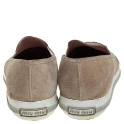 Pre Owned Miu Miu Beige Suede Metal Cap Toe Platform Slip On Sneakers Size 41