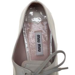 Miu Miu Cream Patent Leather Crystal Embellished Heel Lace Derby Size 38