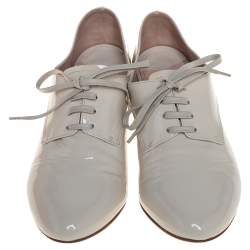 Miu Miu Cream Patent Leather Crystal Embellished Heel Lace Derby Size 38