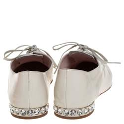 Miu Miu Cream Patent Leather Crystal Embellished Heel Lace Derby Size 38
