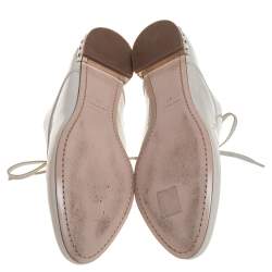 Miu Miu Cream Patent Leather Crystal Embellished Heel Lace Derby Size 38